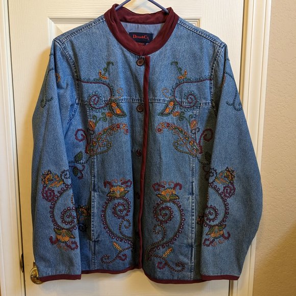 Vintage Denim & Co Embroidered Paisley Jean Jacket Medium - Picture 5 of 10